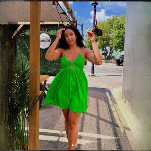 NEW H&M Cotton Blend Open Back Mini Dress, Size S - Picture 4 of 16